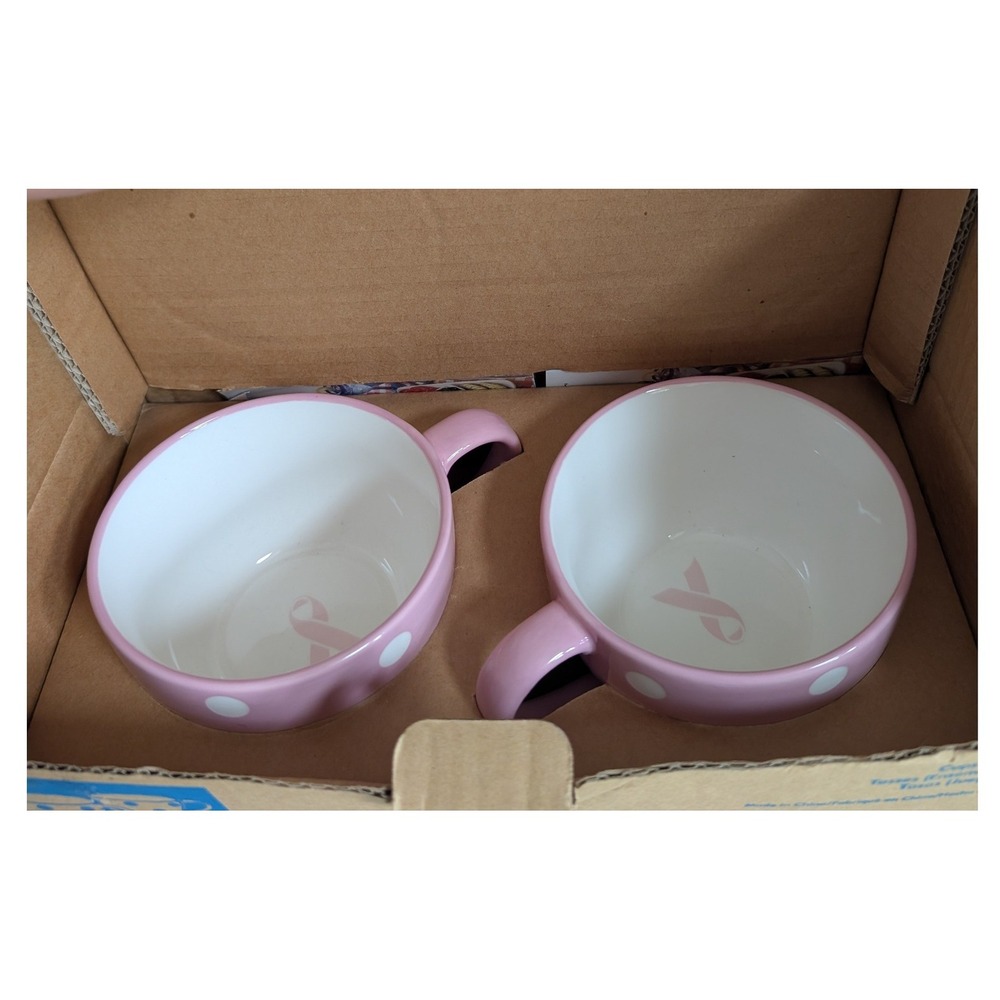 Pampered Chef Simple Additions Mug Set 2 Pink Polka Dot Help Whip Cancer 5414